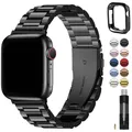 Produktbild: Fullmosa Metallarmband Kompatibel mit Apple Watch Armband 40mm 42mm(Series 11 10) 41mm 38mm Damen Herren, Edelstahl Bands für iwatch SE 3 2 1 Series 11 10 9 8 7 6 5 4, Schwarz