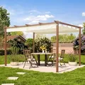 Produktbild: PRIMEYARD  3x4m Pergola in Holzoptik; mit Sonnensegel in Champagner - (400103)