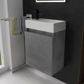 Produktbild: Alpenberger Gäste WC Waschbecken mit Unterschrank 45 cm | Badezimmerschrank Schmal | Badmöbel Set Waschplätze für Kleine Bäder | Waschbeckenunterschrank (Cement, Waschbecken - Rechte Seite)