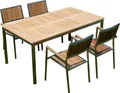 Produktbild: ALEOS. Gartengarnitur Edelstahl Teak Set Tisch 160x90 cm + 4 Teak Sessel A-Grade Teak Holz Serie KUBA Gastroqualität