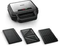 Produktbild: Tefal Sandwichmaker Ultracompact 3-in-1 Sandwich/Waffel/Panini, Antihaftbeschichtung, 700 W, platzsparende Aufbewahrung, Maße: 23 x 23 x 9 cm, SW383D