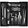 Produktbild: budu Besteckkasten #50 (Tiefe 50cm) aus Bambus - Schwarz - Schubladen Ordnungssystem für die Küche - Besteckkasten für Schubladen aus Bambus - Ausziehbar - Kitchen drawer organizer - Kitchen organizer