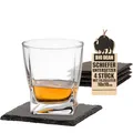 Produktbild: BigDean Schiefer Untersetzer Set 4 teilig 10x10 cm quadratische Tisch-Untersetzer Servierplatten - 4 Gummifüße zum Schutz