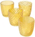 Produktbild: Windlicht Teelichthalter Glas lackiert gelb Höhe 7,5 cm Ø 7,5 cm 4er-Set
