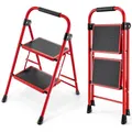 Produktbild: KINGRACK 2 Stufen Leiter, Trittleiter mit Handläufen, Stufenleiter, Klappleiter Tritthocker, Klapptritthocker für Erwachsene mit Griff, Haushaltsleiter Anti-Rutsch-stabilem und breitem Pedal, rot