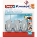 Produktbild: Tesa Selbstklebehaken Chrom matt oval 3 Stück mit 4 x Powerstrips Small