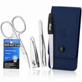 Produktbild: marQus Maniküre Set 4 teilig praktisch und kompakt- mit Feile aus Solingen, das praktische Nagelpflegeset für alle Fälle und Taschen, Reise Nageletui Farbe: Blau