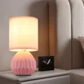 Produktbild: Tischleuchte Tischlampe Nachttischlampe Keramik pink Textil Leselampe H 23 cm