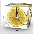 Produktbild: ARTLAND Wanduhr ohne Tickgeräusche Alu Quarzuhr 30x30 cm Quadratisch Lautlos Obst Früchte Zitrone im Eiswürfel Frucht Kreativ T5XT