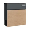 Produktbild: SCHARTEC Briefkasten SPB-6 Holz Design hell & anthrazit mit Zeitungsfach modern & groß Wandbriefkasten Postkasten