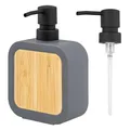 Produktbild: eluno nachfüllbarer Seifenspender mit Soft-Touch Oberfläche aus Kunststoff mit Bambus, für bis zu 300 ml Flüssigseife, Spülmittelspender, inkl. Ersatzpumpkopf & Eva Pads gegen Kratzer (Grau)