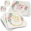 Produktbild: Funke & Brand 50x Untersetzer Bierdeckel Schön, DASS du da bist im floralen Design - Ausgefallene Tisch-Deko für die Hochzeit, Gartenparty oder Geburtstag