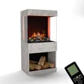 Produktbild: GLOW FIRE Wasserdampf Kamin OGF 2 (Standkamin) - Elektrokamin mit realistischen LED 3D-Flammen, Knistereffekt & Fernbedienung, 55x110x40 cm - Opti-Myst 400 Elektro Kamin mit Holz-Deko, Beton