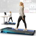 Produktbild: sWalk Walking Pad Laufband mit LED - Deutsche Qualitätsmarke - 1-6 km/h Geschwindigkeit mit interaktivem LCD-Display & App kompatibel - Flexibles Under Desk Schreibtisch Treadmill für Zuhause &Büro