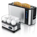 Produktbild: Arendo Frühstücks-Set, 6er Eierkocher + 2-Scheiben Langschlitz Toaster FRUKOST, Silber