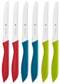 Produktbild: WMF Vespermesser Set 6 tlg Knives in Grün Rot Blau 6 Messer Brötchenmesser 23 cm
