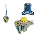 Produktbild: Step by Step Magic MAGS Playmobil „Novelmore Arwynn“, 3-teilig, 2 Magnet-Applikationen und 1 Anhänger, passend zum Schulranzen oder Vorschulrucksack, blau-grau-gelb, Ritter-Design