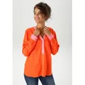 Produktbild: Schlupfbluse ANISTON CASUAL, Damen, Gr. 44, pink (orange pink), Web, Obermaterial: 100% Viskose (LENZINGTM ECOVEROTM), unifarben mit Farbeinsatz, figurumspielend Po-bedeckend, V-Ausschnitt, 1-Knopf-Manschette, Blusen Schlupfbluse, mit pinkfarbenen Akzenten
