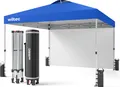Produktbild: Wiltec Pop up Pavillon 3 x 3 m blau mit Seitenteil, Faltpavillon mit Rädern und „One Push“-Technologie, Gartenpavillon mit höhenverstellbaren Beinen