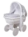 Produktbild: Waldin Baby Stubenwagen-Set mit Ausstattung, XXL, Bollerwagen, komplett, 24 Modelle wählbar, Gestell/Räder weiß lackiert, Stoffe grau/Sterne grau