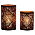 Produktbild: Marrakesch 2er Set orientalische Deko Teelichthalter Windlicht 20cm groß schwarz Gold | Kerzenhalter Kerzenständer Yazim als Aesthetic Deko für Wohnzimmer | Marokkanische Windlichter als Balkondeko