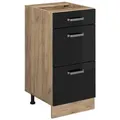 Produktbild: Vicco Küchenunterschrank, Schwarz Hochglanz, Honigeiche, Holzwerkstoff, 3 Fächer, Rechteckig, 40x81.6x46 cm, Küchen, Küchenmöbel, Küchenschränke, Küchenunterschränke