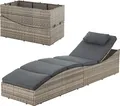 Produktbild: Juskys Sonnenliege Lamia klappbar - Polyrattan Gartenliege mit Auflage - Grau