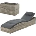 Produktbild: Sonnenliege Lamia Klappbar - Polyrattan Gartenliege Mit Auflage, Kopfteil Verstellbar, 160 Kg Belastbar - Garten Balkon Outdoor Liege Grau - Juskys