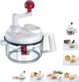 Produktbild: Westmark Manuelle Küchenmaschine, 9 in 1: Hobel, Reibe, Raspel, Schneider, Zitruspresse, Schaumschläger, Eidottertrenner, inkl. 11 Zubehörteile, Rostfreier Edelstahl/Kunststoff, Weiß/Transparent/Rot