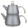 Produktbild: Teekanne Caydanlik Teekessel und Wasserkessel Außenbeschichtung in Granitoptik Silber mit Silbergriff