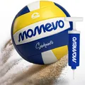 Produktbild: Momevo Sundowner Offizieller Beachvolleyball mit Ballpumpe, langlebig, offizielle Größe 5, handgenäht, weiche Oberfläche - für Outdoor Sandsport Strandsport Geschenk (Blau-Weiß-Gelb)