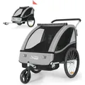 Produktbild: Tiggo VS 2 Kinderanhänger Fahrradanhänger 360° Drehbar 2in1 Joggerfunktion Kinderfahrradanhänger + 5-Punkt Sicherheitsgurt Jogger - Grau