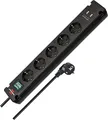 Produktbild: Brennenstuhl Bremounta Steckdosenleiste 5-Fach mit USB-Ladefunktion (Mehrfachsteckdose mit 90 Grad Steckdosen, Steckerleiste mit Schalter, Befestigungsmöglichkeit und 3m Kabel) schwarz