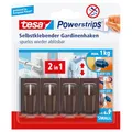 Produktbild: tesa Powerstrips Vario-Gardinenhaken / Selbstklebende Gardinenhaken von tesa - wieder ablösbar und mehrfach verwendbar / Bis 1 kg Belastung / 1 x 4 Stück / Braun