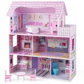 Produktbild: COSTWAY Puppenhaus aus Holz, Puppenstube mit Möbeln und Zubehör, Puppenvilla 3 Etagen, Dollhouse Spielzeug für Mädchen