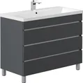 Produktbild: Waschtisch 100 cm grau stehend mit 3 Schubladen FROME-02