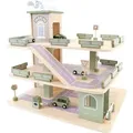 Produktbild: Banditen & Engel Holz-Spielzeuggarage – Banditen-Parkerlebnis mit 3 Etagen und Aufzug – inklusive 4 Autos – Spielzeug-Autogarage aus Holz –...