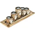 Produktbild: Relaxdays - Teelichthalter Set Mit Tablett & Steinen, 39,5 Cm Lang, 5 Kerzenhalter, Tischdeko Wohnzimmer & Esstisch, Braun