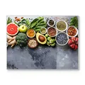 Produktbild: DEQORI Schneidebrett aus Glas | groß 40x30 cm | Motiv Auswahl an Superfood | Design Schneideplatte für Küche | Frühstücksbrett antibakteriell & rutschfest | Glasplatte & Servierplatte