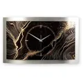 Produktbild: Kreative Feder Wanduhr 3D Designer-Wanduhr „Black & Gold Marble“ aus gebürstetem Aluminium (3D-Wölbung; einzigartiges Zwei-Platten-Design; flüsterleises Uhrwerk) schwarz|silberfarben 80 cm x 40 cm