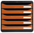Produktbild: Exacompta 3097288D Premium Ablagebox mit 5 Schubladen für DIN A4+ Dokumente. Stapelbare Schubladenbox mit hoher Kapazität für mehr Platz auf dem Schreibtisch Big Box Iderama Schwarz|Mandarine