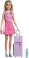 Produktbild: Barbie Family & Friends „Malibu“, „Grenzenlose Abenteuer“-Reihe, Blonde Modepuppe mit Gepäck und Zubehörteilen rund ums Reisen, JMJ47