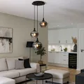 Produktbild: Hängeleuchte Pendellampe Pendelleuchte Rauchglas 3 Flammig schwarz E27 H 120cm