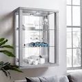 Produktbild: K-Möbel Glasvitrine mit Spiegel und LED in Alu/Silber (80x60x25cm) Schrank Regal