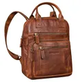 Produktbild: STILORD 'Zane' Freizeit-Rucksack Damen Leder Mittel-Groß - Ideal als Reiserucksack mit Trolley-Halterung - Vintage Daypack aus Echtleder - Tablet Laptop bis 12 Zoll, Farbe:brandy - cognac