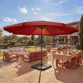 Produktbild: Sonnenschirm Carpi Pro, Gastronomie Marktschirm mit Volant Ø 5m Polyester/Alu 28kg ~ bordeaux mit Ständer