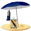 Produktbild: STYNGARD Reise Sonnenschirm mit UV Schutz 50+ [155 cm ⌀] - Strandschirm Sonnenschirm Strand mit Abspannleinen zum Aufklappen - Modell NIZZA (blau)