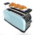 Produktbild: Cecotec Vertikaler Toaster mit 2 langen Schlitzen Toastin' Time 1500 Blau. 1500 W, 4 Brotscheiben, 3,8 cm breiter Schlitz, Brötchenaufsatz und Krümelschublade, Edelstahl und Blau