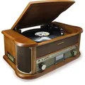 Produktbild: Soundmaster NR566BR 7-in-1 Nostalgie Stereoanlage mit Plattenspieler Audio Technica Tonabnehmer | Digitalradio DAB+ | CD-MP3 | USB | Kassette | Bluetooth | Digitalisierungs-Funktion | Equalizer