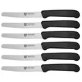 Produktbild: GRÄWE Tafelmesser 6 Stück, Messerset zum Schneiden, 6er Pack Brötchenmesser, Frühstücksmesser mit einseitigem Wellenschliff, Brotzeitmesser, scharfe Messer für Brotzeit, 21 cm - Schwarz